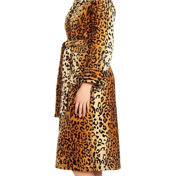 Leopard Print Women's Super Soft Plush Lounge Robe Size L/XL - Picture 3 of 12
